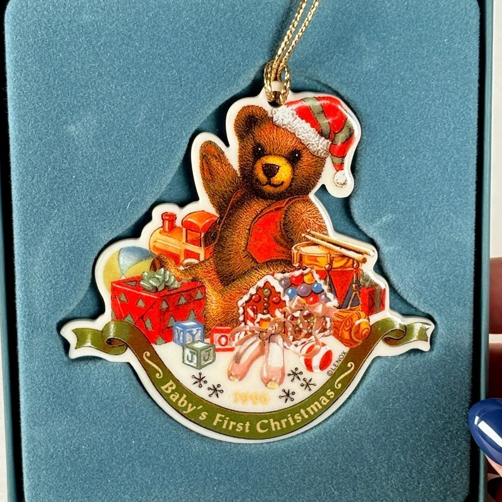 VTG Lenox 1996 BABY'S FIRST CHRISTMAS Teddy‎ Bear Toys Christmas Ornament in Box